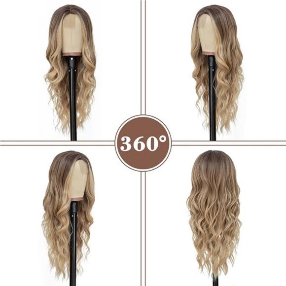 NAYOO Long Ombre Blonde Wavy Wig for Women 26 Inch Middle Part Curly Wav… main image 5